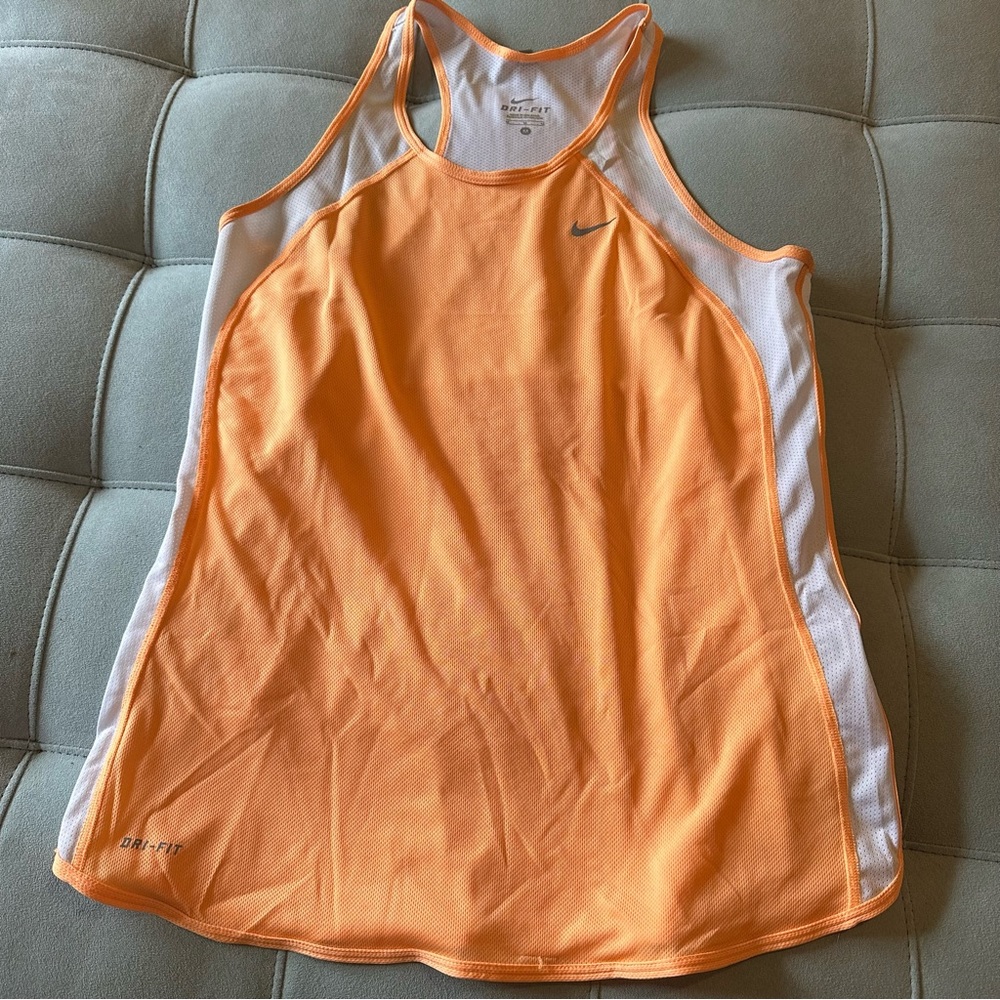 Nike Dri-Fit Neon Orange and White Racerback Workout Running Tank Medium